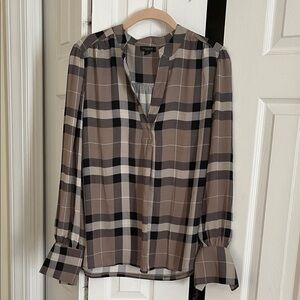 Ann Taylor Factory Plaid Blouse - Black and Brown